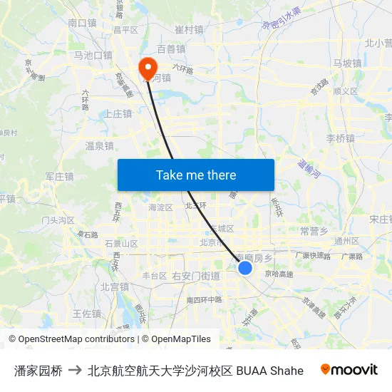 潘家园桥 to 北京航空航天大学沙河校区 BUAA Shahe map