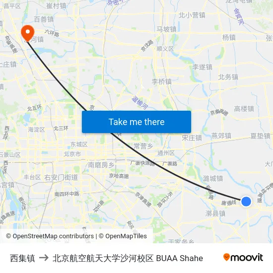 西集镇 to 北京航空航天大学沙河校区 BUAA Shahe map