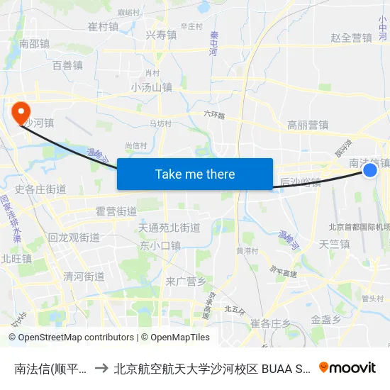 南法信(顺平路) to 北京航空航天大学沙河校区 BUAA Shahe map