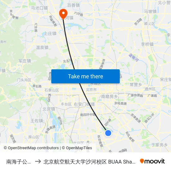 南海子公园 to 北京航空航天大学沙河校区 BUAA Shahe map