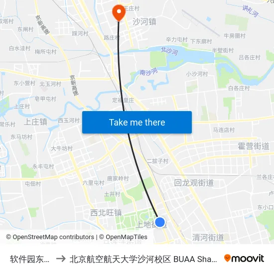 软件园东站 to 北京航空航天大学沙河校区 BUAA Shahe map