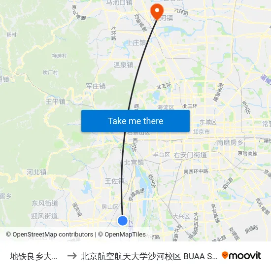 地铁良乡大学城 to 北京航空航天大学沙河校区 BUAA Shahe map