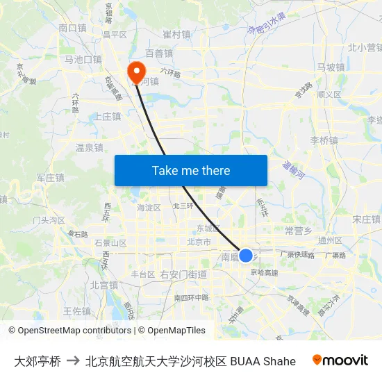 大郊亭桥 to 北京航空航天大学沙河校区 BUAA Shahe map