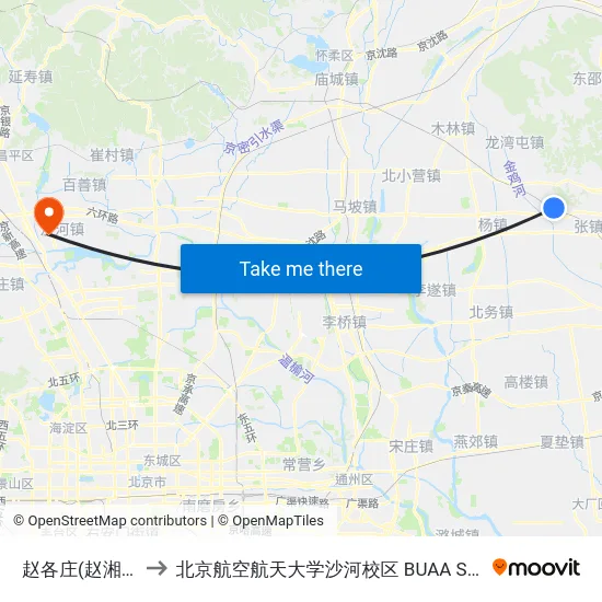 赵各庄(赵湘路) to 北京航空航天大学沙河校区 BUAA Shahe map