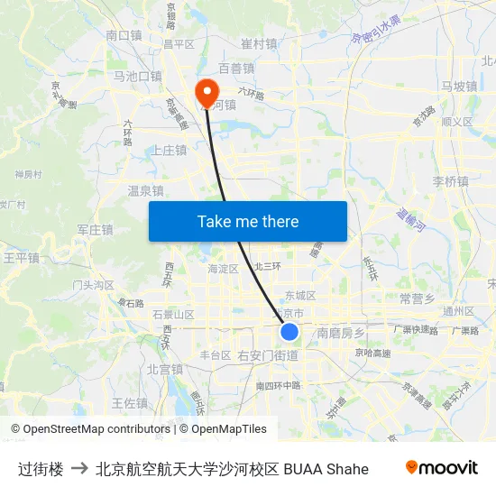 过街楼 to 北京航空航天大学沙河校区 BUAA Shahe map