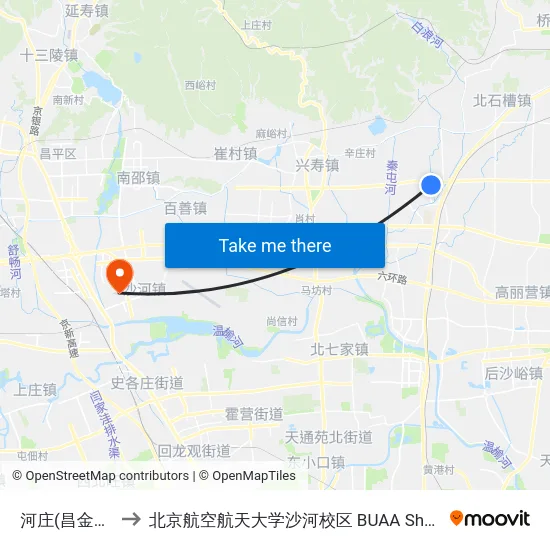 河庄(昌金路) to 北京航空航天大学沙河校区 BUAA Shahe map