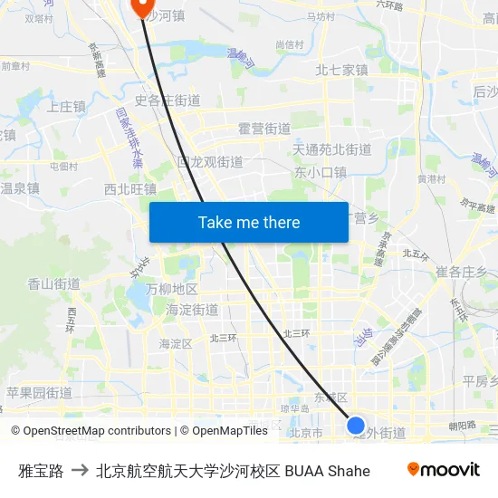 雅宝路 to 北京航空航天大学沙河校区 BUAA Shahe map