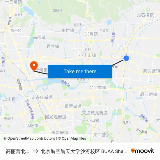 高丽营北口 to 北京航空航天大学沙河校区 BUAA Shahe map