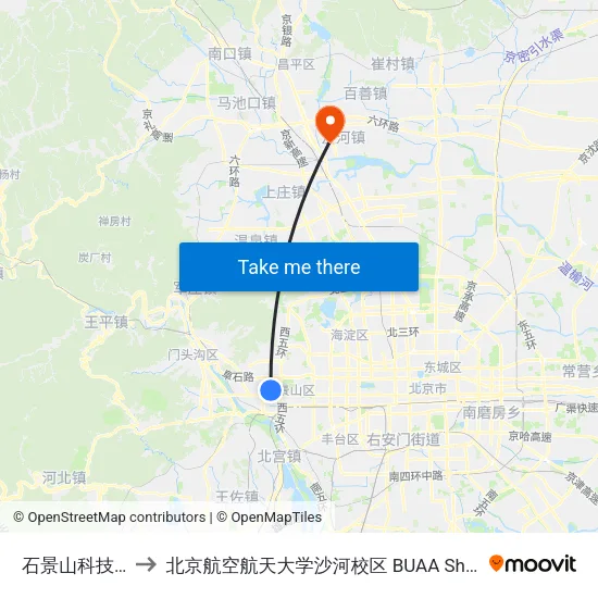 石景山科技馆 to 北京航空航天大学沙河校区 BUAA Shahe map