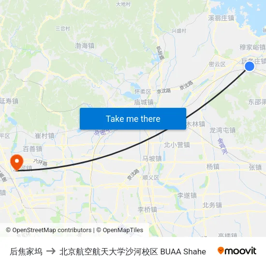 后焦家坞 to 北京航空航天大学沙河校区 BUAA Shahe map