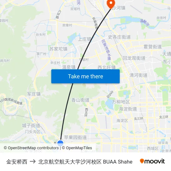 金安桥西 to 北京航空航天大学沙河校区 BUAA Shahe map