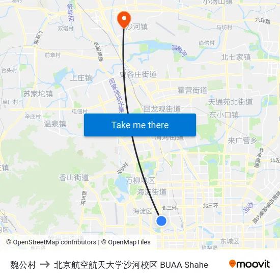 魏公村 to 北京航空航天大学沙河校区 BUAA Shahe map