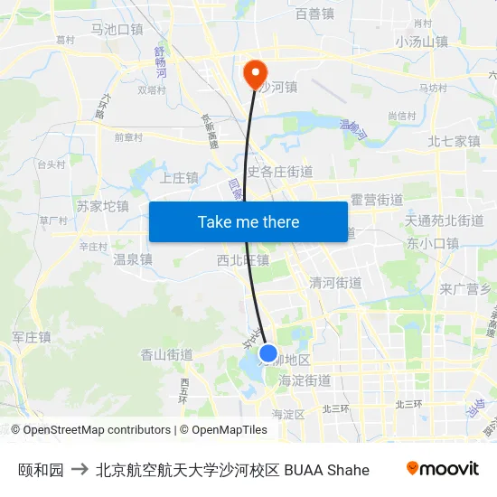 颐和园 to 北京航空航天大学沙河校区 BUAA Shahe map