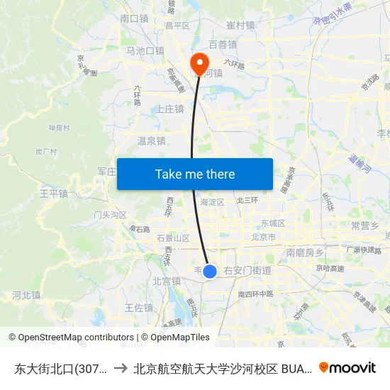 东大街北口(307医院) to 北京航空航天大学沙河校区 BUAA Shahe map