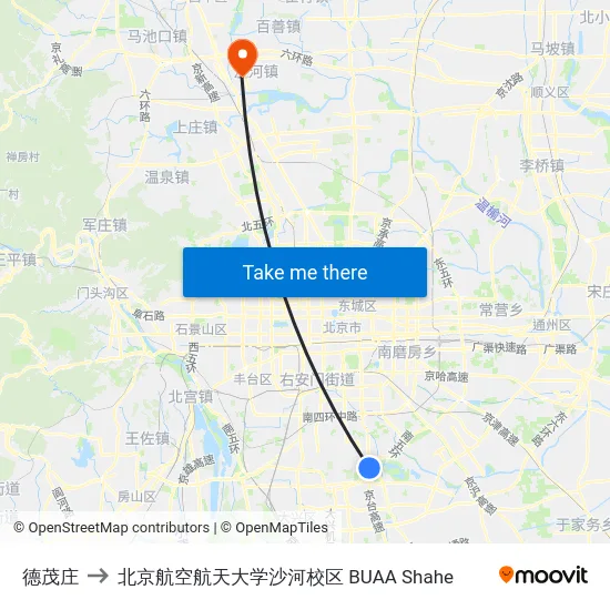 德茂庄 to 北京航空航天大学沙河校区 BUAA Shahe map