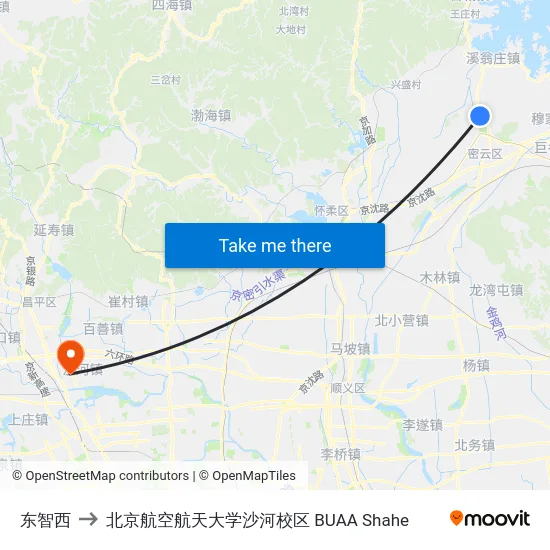 东智西 to 北京航空航天大学沙河校区 BUAA Shahe map
