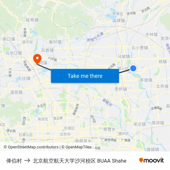 俸伯村 to 北京航空航天大学沙河校区 BUAA Shahe map
