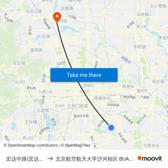 宏达中路(宏达中路) to 北京航空航天大学沙河校区 BUAA Shahe map