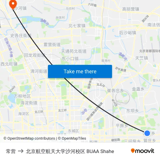 常营 to 北京航空航天大学沙河校区 BUAA Shahe map