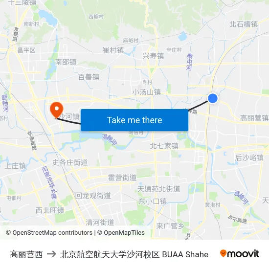 高丽营西 to 北京航空航天大学沙河校区 BUAA Shahe map