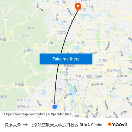 良乡大角 to 北京航空航天大学沙河校区 BUAA Shahe map