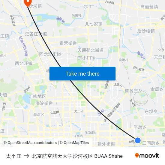 太平庄 to 北京航空航天大学沙河校区 BUAA Shahe map