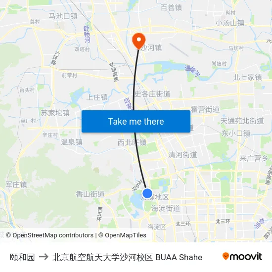 颐和园 to 北京航空航天大学沙河校区 BUAA Shahe map