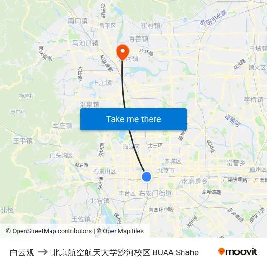 白云观 to 北京航空航天大学沙河校区 BUAA Shahe map
