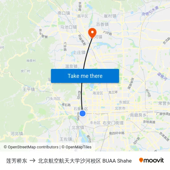 莲芳桥东 to 北京航空航天大学沙河校区 BUAA Shahe map