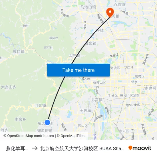燕化羊耳峪 to 北京航空航天大学沙河校区 BUAA Shahe map