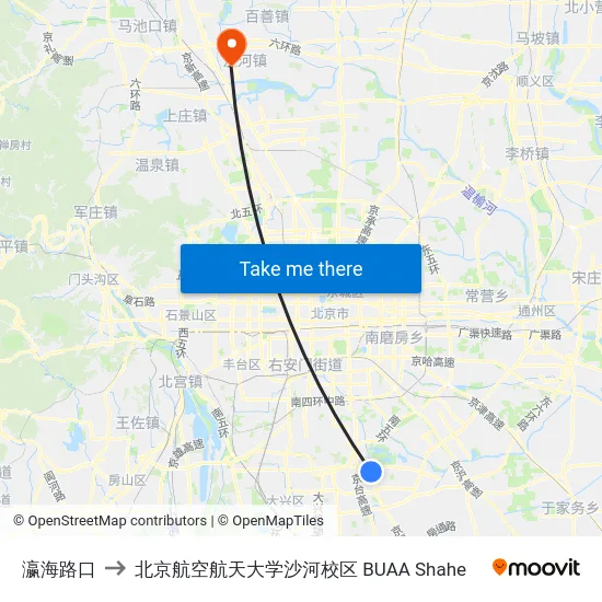 瀛海路口 to 北京航空航天大学沙河校区 BUAA Shahe map