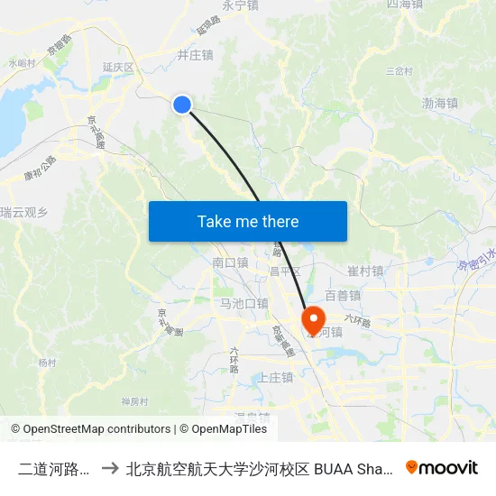 二道河路口 to 北京航空航天大学沙河校区 BUAA Shahe map
