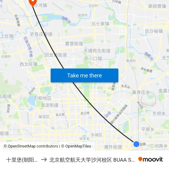 十里堡(朝阳路) to 北京航空航天大学沙河校区 BUAA Shahe map