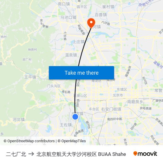 二七厂北 to 北京航空航天大学沙河校区 BUAA Shahe map