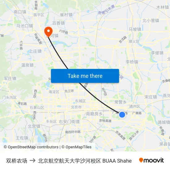 双桥农场 to 北京航空航天大学沙河校区 BUAA Shahe map