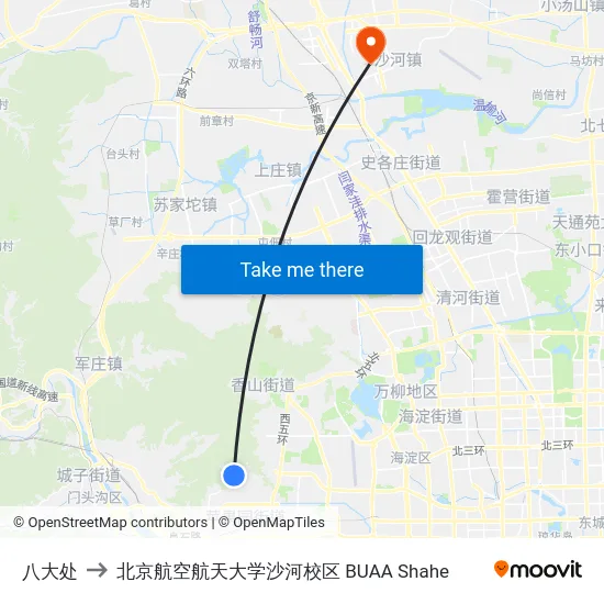 八大处 to 北京航空航天大学沙河校区 BUAA Shahe map