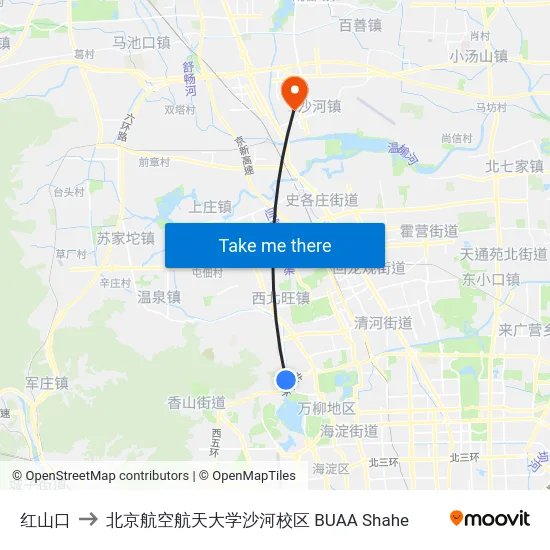 红山口 to 北京航空航天大学沙河校区 BUAA Shahe map