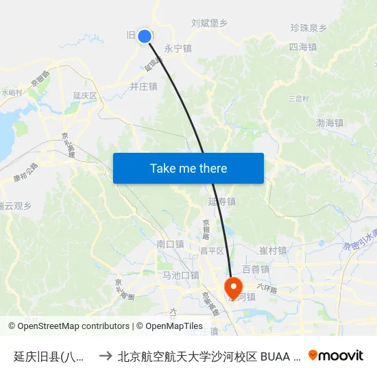 延庆旧县(八峪路) to 北京航空航天大学沙河校区 BUAA Shahe map