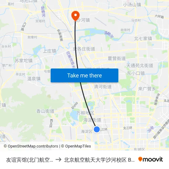 友谊宾馆(北门航空售票处) to 北京航空航天大学沙河校区 BUAA Shahe map