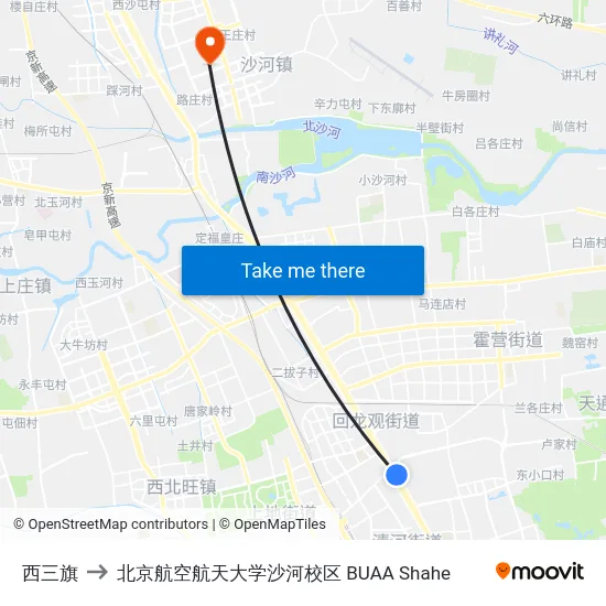 西三旗 to 北京航空航天大学沙河校区 BUAA Shahe map