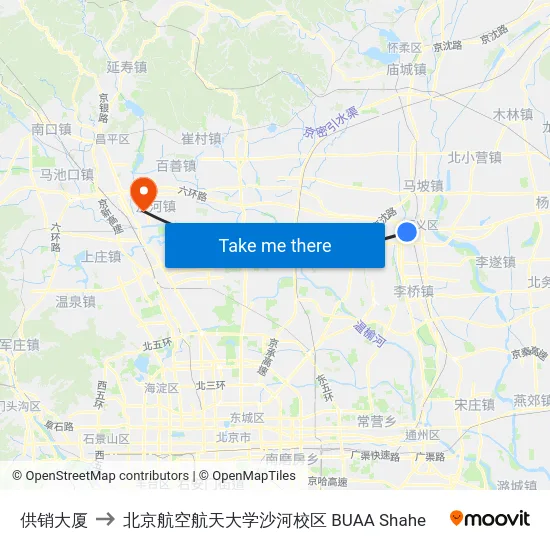 供销大厦 to 北京航空航天大学沙河校区 BUAA Shahe map