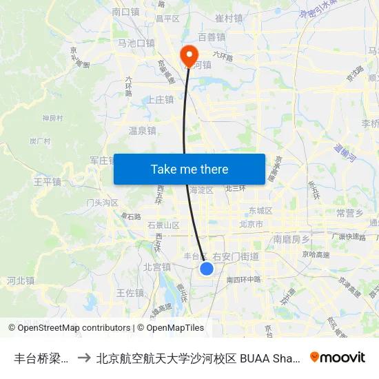 丰台桥梁厂 to 北京航空航天大学沙河校区 BUAA Shahe map