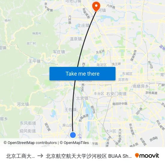 北京工商大学 to 北京航空航天大学沙河校区 BUAA Shahe map