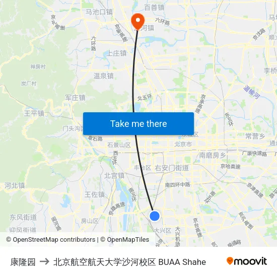康隆园 to 北京航空航天大学沙河校区 BUAA Shahe map