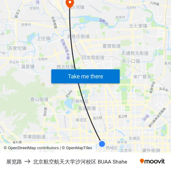 展览路 to 北京航空航天大学沙河校区 BUAA Shahe map