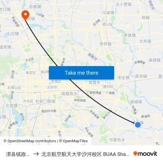 漷县镇政府 to 北京航空航天大学沙河校区 BUAA Shahe map