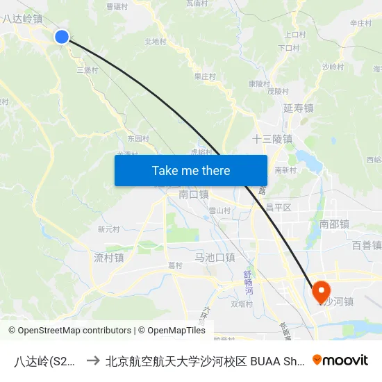 八达岭(S216) to 北京航空航天大学沙河校区 BUAA Shahe map