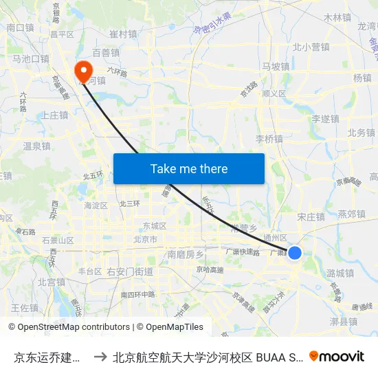 京东运乔建材城 to 北京航空航天大学沙河校区 BUAA Shahe map