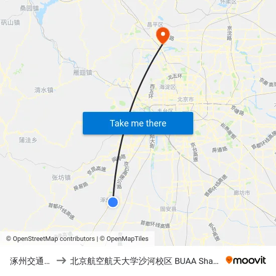涿州交通局 to 北京航空航天大学沙河校区 BUAA Shahe map