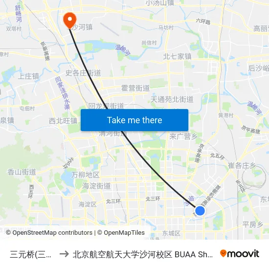 三元桥(三环) to 北京航空航天大学沙河校区 BUAA Shahe map